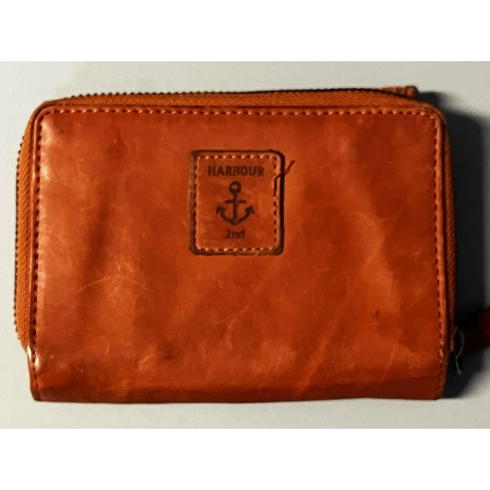 Harbour 2nd‎ Wallet Womens One Size Orange Leather Woven Zip Around Anchor Logo